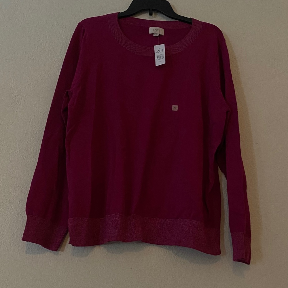 LOFT Women's V-Neck Sweater in Deep Pink